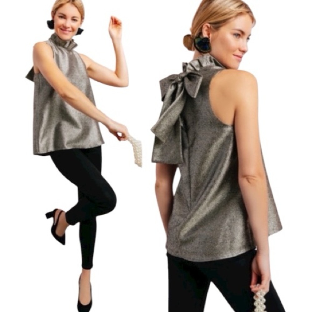 Tuckernuck Pomander Place Gold Glitter Metallic Mason Blouse Size Large